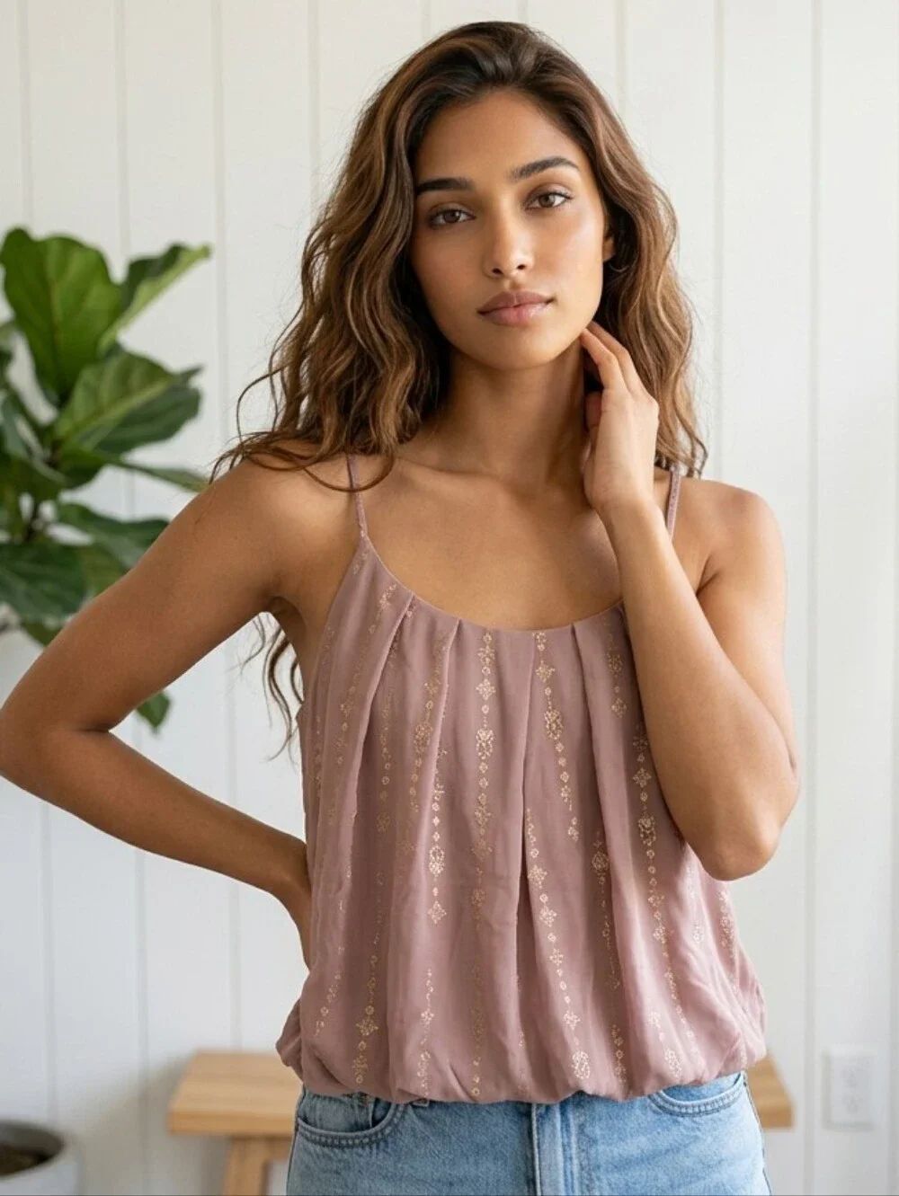 Maurices Dusty Rose Pleated Halter Top Medium Feminine Boho Romantic Effortless